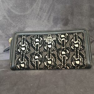 Coach Black and Cream Patterned Velvet Wallet NWT